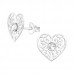 Silver Laser Cut Heart Ear Studs with Genuine European Crystals