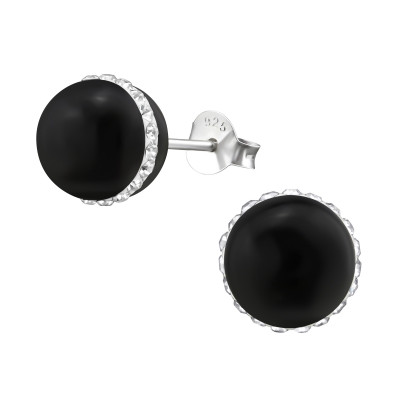 Silver Round Ear Studs with Crystal