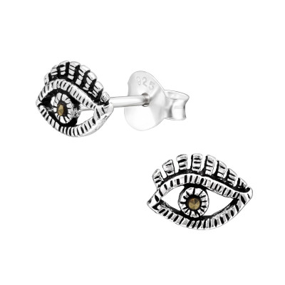 Silver Evil Eye Ear Studs with Crystal