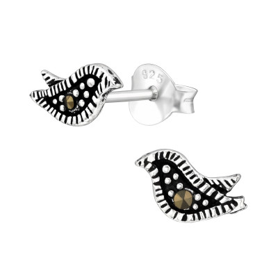 Silver Bird Ear Studs with Crystal