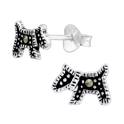 Silver Dog Ear Studs with Crystal