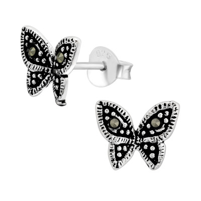 Silver Butterfly Ear Studs with Crystal