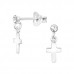 Silver Cross Ear Studs with Crystal