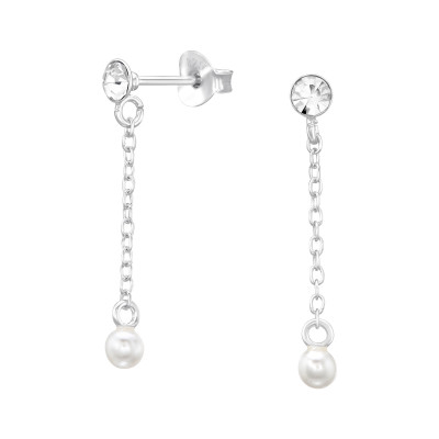 Silver Basic Ear Studs with Pearl and Crystal