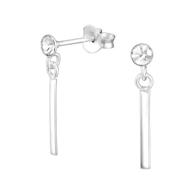 Silver Hanging Bar Ear Studs with Crystal