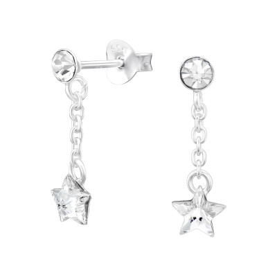 Silver Star Ear Studs with Crystal