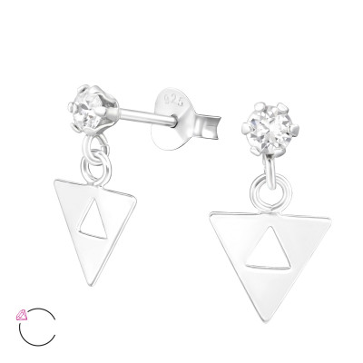 Silver Ear Studs with Hanging Triangle and Genuine European Crystals