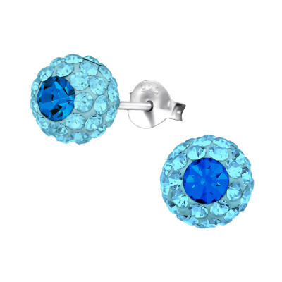 Evil Eye Sterling Silver Ear Studs with Crystal