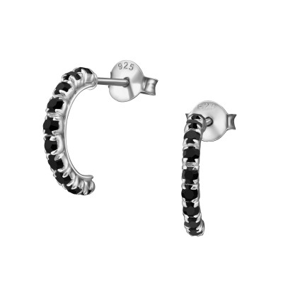 Silver Bended Line Ear Studs with Crystal