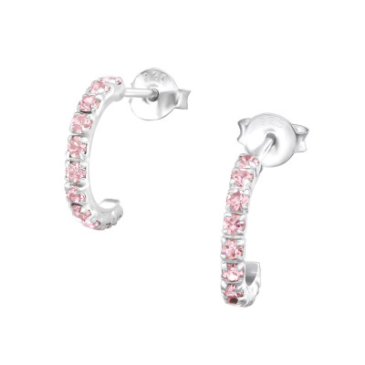 Silver Curved Ear Studs with Crystal