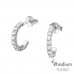 Silver Semi Hoops Ear Studs with Crystal