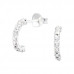 Silver Half Hoops Ear Studs with Crystal