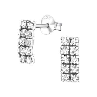 Silver Bar Ear Studs with Crystal