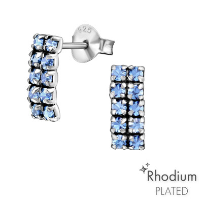 Silver Bended Rectangle Ear Studs with Crystal