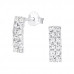 Silver Bended Rectangle Ear Studs with Crystal