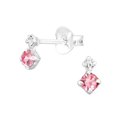 Geometric Sterling Silver Ear Studs with Crystal