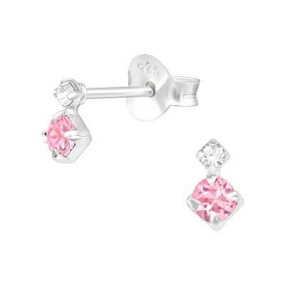 Stylish Silver Geometric Ear Studs with Genuine European Crystal