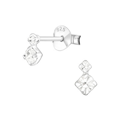 Silver Square Ear Studs with Crystal