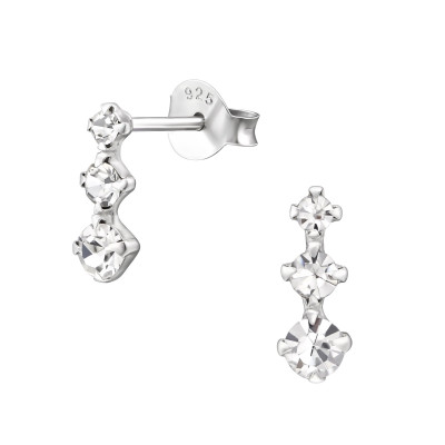 Silver Bar Ear Studs with Crystal