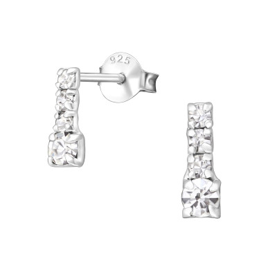 Silver Bar Ear Studs with Crystal