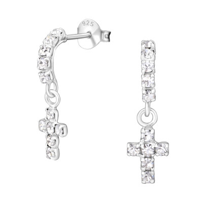 Cross Sterling Silver Ear Studs with Crystal