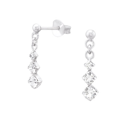 Silver Link Ear Studs with Crystal