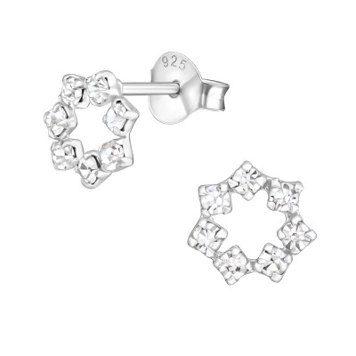 Silver Polygon Ear Studs with Crystal
