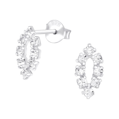 Silver Marquise Ear Studs with Crystal