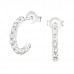 Silver Semi Hoops Ear Studs with Crystal