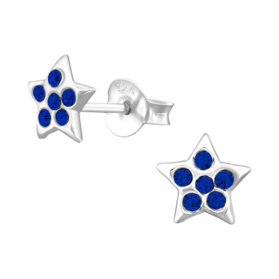 Silver Star Ear Studs with Crystal