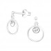 Silver Ball Ear Studs with Hanging Circle and Crystal