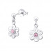 Silver Ball Ear Studs with Hanging Flower and Crystal