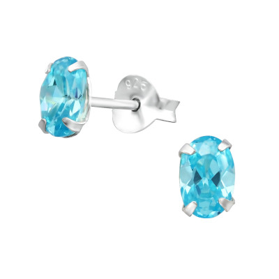 Silver Oval 4x6mm Ear Studs with Cubic Zirconia