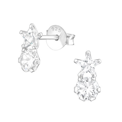 Silver Star Ear Studs with Cubic Zirconia