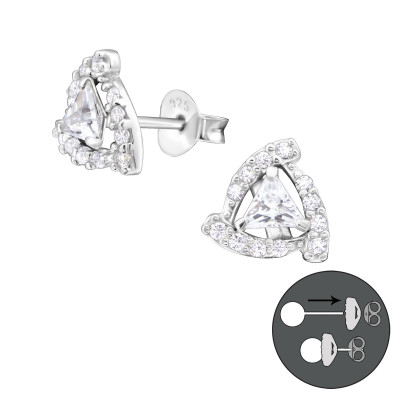 Triangle Sterling Silver Ear Studs with Cubic Zirconia