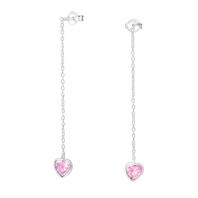 Silver Hanging Heart Ear Studs with Cubic Zirconia