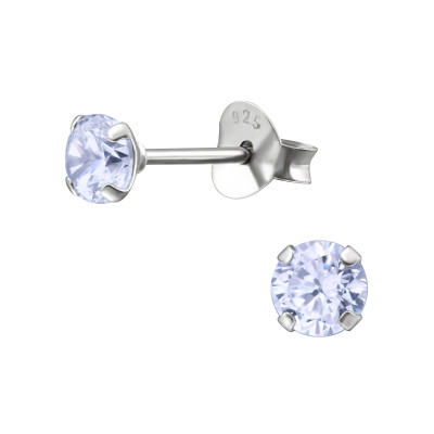 Silver Round 4mm Ear Studs with Cubic Zirconia