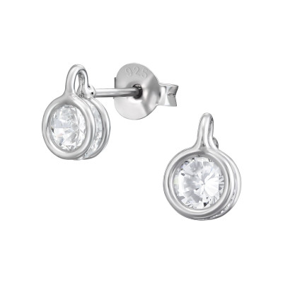 Round Sterling Silver Ear Studs with Cubic Zirconia