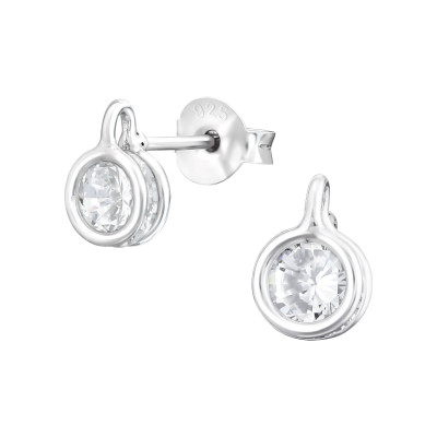 Silver Round Ear Studs with Cubic Zirconia