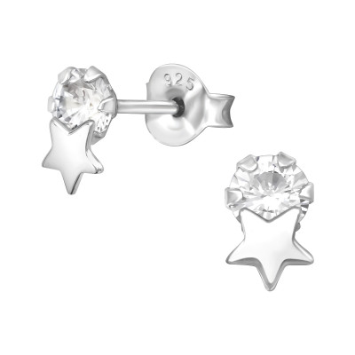 Silver Star Ear Studs with Cubic Zirconia