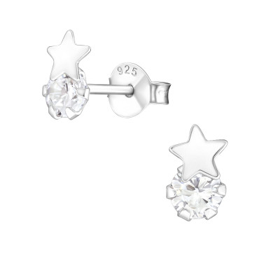 Silver Star Ear Studs with Cubic Zirconia