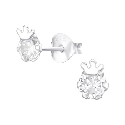 Silver Crown Ear Studs with Cubic Zirconia