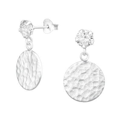 Silver Ear Stud Hanging Round and Cubic Zirconia