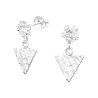 Silver Ear Stud Hanging Triangle and Cubic Zirconia