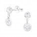 Silver Round Ear Studs with Hanging Round and Cubic Zirconia