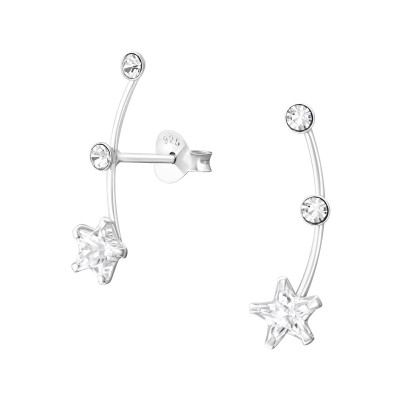 Star Sterling Silver Ear Studs with Cubic Zirconia and Crystal