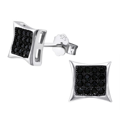 Silver Square Ear Studs with Cubic Zirconia