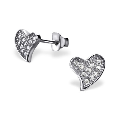 Heart Sterling Silver Ear Studs with Cubic Zirconia