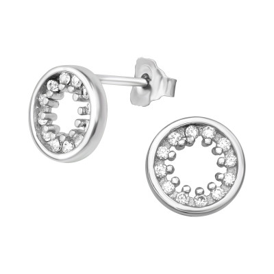 Silver Round Ear Studs with Cubic Zirconia