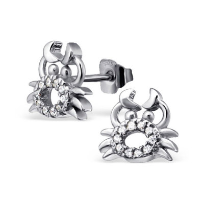 Crab Sterling Silver Ear Studs with Cubic Zirconia